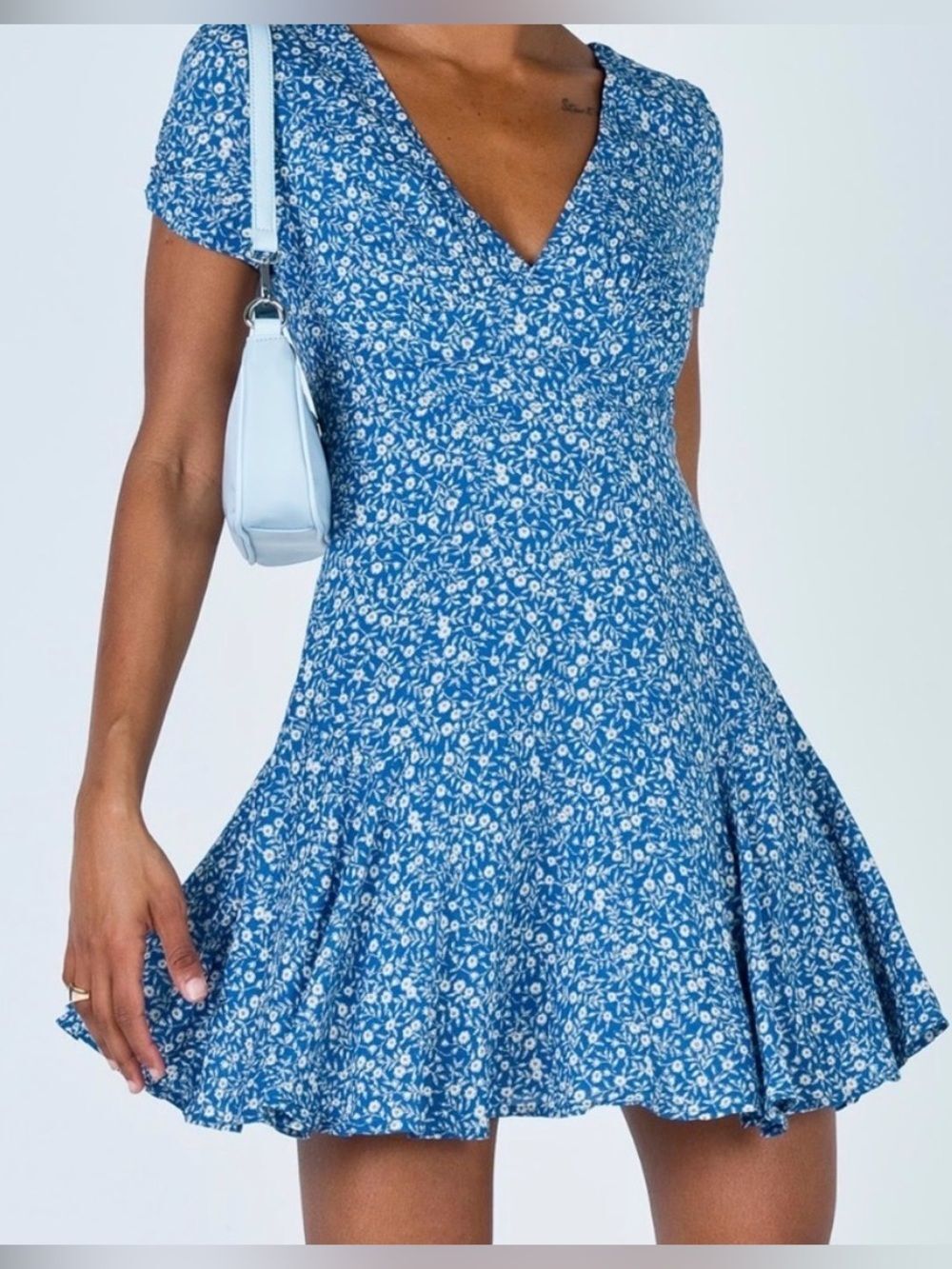 Princess Polly Floral Mini Dress Womens US 6 Blue Fit Flare
